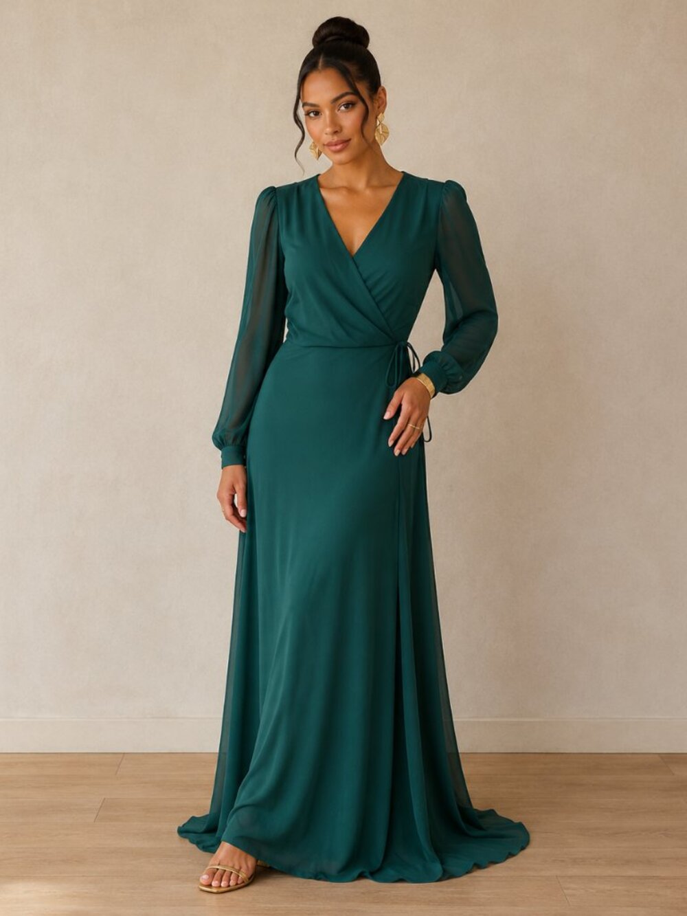 NWT Lulu's Forest Green Long Sleeve Wrap Maxi Dress XL